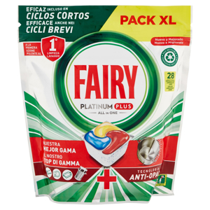 Fairy Pastiglie Lavastoviglie Platinum Plus Anti-Opaco, Detersivo Piatti Limone, 28 Capsule 434 g