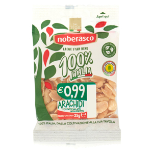 noberasco 100% Italia Arachidi Tostate Salate Non Fritte 25 g