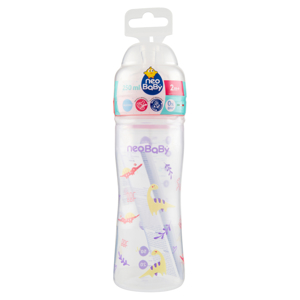 neo Baby Biberon Plastica Collo Largo 250 ml 2m+ Dino Rosa