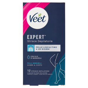 Veet Expert Strisce Corpo Pelli Sensibili, 12 strisce