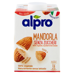 Alpro Mandorla Senza Zuccheri, Bevanda alla Mandorla 100% vegetale con vitamine B2, B12 e D, 500 ml