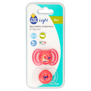 neo Baby Light Succhietto Anatomico in Silicone 6m+ Dino Rosa 2 pz