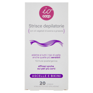 Strisce depilatorie Ascelle e Bikini 20 Strisce 4 Salviette Post-Epilazione