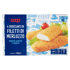 4 Croccanti di Filetti di Merluzzo impanati, prefritti e surgelati 400 g