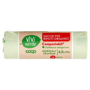 Sacchi per Rifiuti Organici Compostabili* Normali 35x42cm 6,5 Litri 15 pz