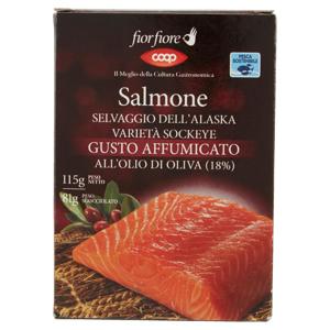 Salmone Selvaggio dell'Alaska Varietà Sockeye Gusto Affumicato all'Olio di Oliva (18%) 115 g