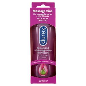 Durex Massage 2 in 1, Gel Lubrificante Intimo a Base Acqua e Gel per Massaggi, con Aloe Vera, 200 ml