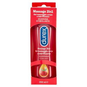 Durex Massage 2 in 1, Gel Lubrificante Intimo a Base Acqua e Gel per Massaggi, con Guaranà, 200 ml