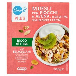 Plus Muesli con Fiocchi di Avena, Semi di Lino, Semi di Zucca e Frutta 300 g