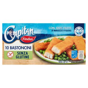 Capitan Findus 10 Bastoncini senza glutine con 100% Filetti di Merluzzo 300 g