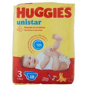 Huggies unistar Pannolini 3 4-9 Kg 18 pz