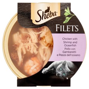 Sheba Filets Cibo Umido Gatto Pollo con Gamberetti e Pesce dell'oceano 60 g