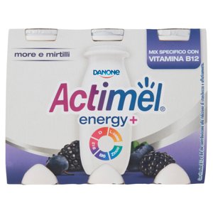 Actimel Energy+ yogurt da bere arricchito con zinco, calcio, vitamine, gusto more e mirtilli 6x100ml