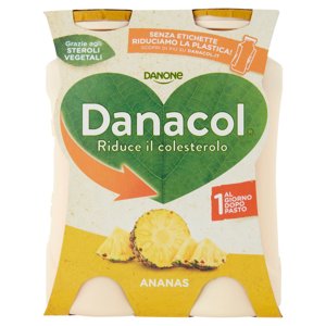 DANACOL Yogurt da bere, Riduce il Colesterolo grazie agli Steroli Vegetali, gusto Ananas, 4x100g