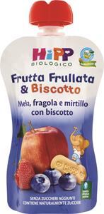 FRUTTA FRULLATA MELA FRAGOLA E MIRTILLO CON BISCOTTO