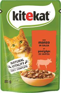 ALIMENTO UMIDO PER GATTI BUSTA KITEKAT DI MANZO IN SALSA DA 85GR