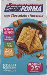 BISCOTTI CIOCCOLATO E NOCCIOLA, 8 BARRETTE PASTI SOSTITUTIVI 16 X 33 G