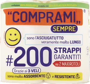 CARTA CASA COMPRAMI 2 ROTOLI, 3VELI, 100 STRAPPI PER ROTOLO