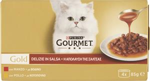 GOURMET GOLD DELIZIE IN SALSA CIBO UMIDO PER GATTI CON POLLO E MANZO 4X85G