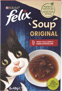 FELIX SOUP ORIGINAL CIBO UMIDO PER GATTI CON MANZO, POLLO E AGNELLO 6X48G