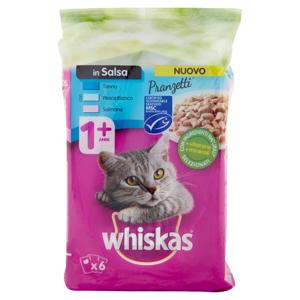 Whiskas Pranzetti Cibo Umido Gatto in Salsa 1+ Anni con Tonno Pesce Bianco Salmone 6 x 50 g