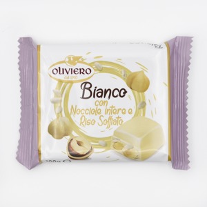 Cioccolato bianco con nocciole e riso soffiato