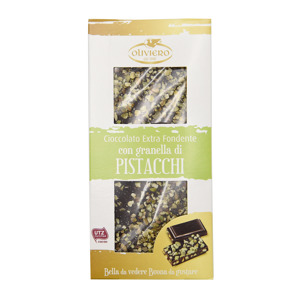 Cioccolato extra fondente con granella di pistacchi