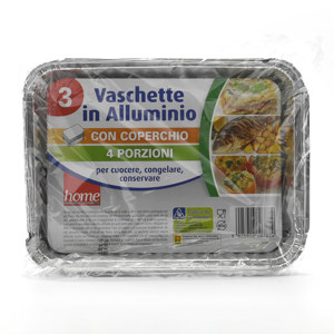 Vaschette in alluminio con coperchio 3 pezzi, 4 porzioni